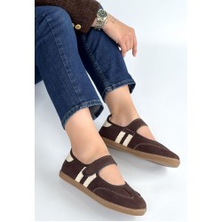 Menja Kahverengi Süet Cırt Cırtlı Babet Ayakkabı