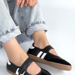 Menja Siyah Cilt Cırt Cırtlı Babet Ayakkabı