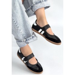 Menja Siyah Cilt Cırt Cırtlı Babet Ayakkabı