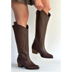 Meof Acı Kahve Cilt Topuklu Çizme