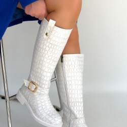 Metta Beyaz Cilt Desenli Çizme