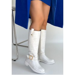 Metta Beyaz Cilt Desenli Çizme