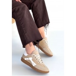 Mier Bej Cilt Bağcıklı Spor Ayakkabı