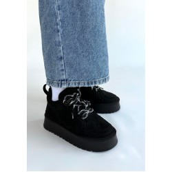 Muden Siyah Süet Bağcıklı Bot