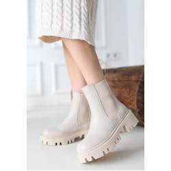 Ninle Bej Cilt Topuklu Bot