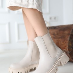 Ninle Bej Cilt Topuklu Bot