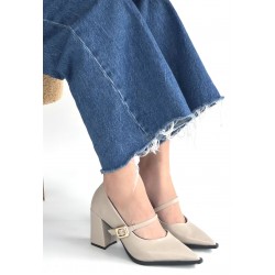 Nıvra Bej Cilt Topuklu Ayakkabı