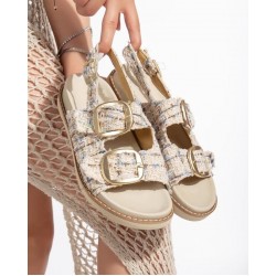 Olira Bej Simli Kemerli Sandalet