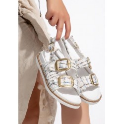 Olira Beyaz Simli Kemerli Sandalet