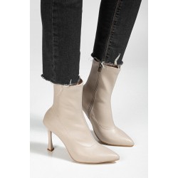 Orjen Bej Cilt Streç Topuklu Bot