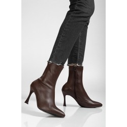Orjen Kahverengi Cilt Streç Topuklu Bot