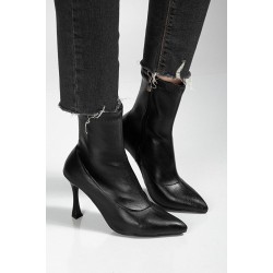 Orjen Siyah Cilt Streç Topuklu Bot