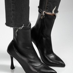 Orjen Siyah Cilt Streç Topuklu Bot
