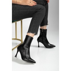Orjen Siyah Cilt Streç Topuklu Bot