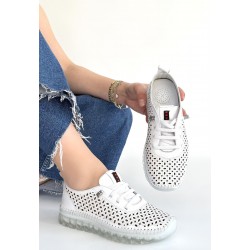 Otja Beyaz Deri Lazerli Bağcıklı Spor Ayakkabı