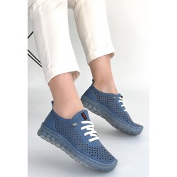 Otja Mavi Deri Lazerli Bağcıklı Spor Ayakkabı