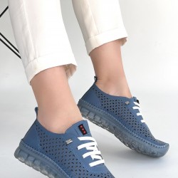 Otja Mavi Deri Lazerli Bağcıklı Spor Ayakkabı