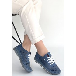 Otja Mavi Deri Lazerli Bağcıklı Spor Ayakkabı