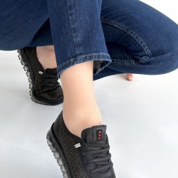 Otja Siyah Deri Lazerli Bağcıklı Spor Ayakkabı