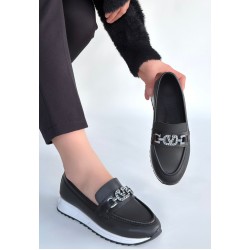 Otra Siyah Cilt Babet Ayakkabı