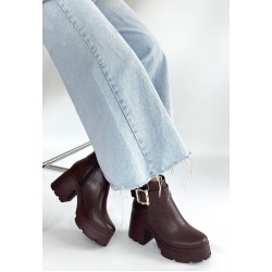 Pinma Kahverengi Cilt Topuklu Bot