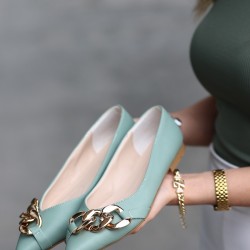 Popi Mint Yeşili Cilt Zincirli Babet Ayakkabı