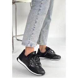 Ranu Siyah Cilt Paraşüt Detaylı Bağcıklı Spor Ayakkabı