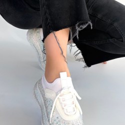 Rimay Beyaz Cilt Boncuk İşlemeli Spor Ayakkabı