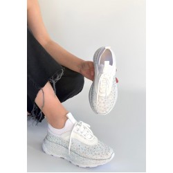 Rimay Beyaz Cilt Boncuk İşlemeli Spor Ayakkabı