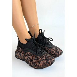 Rimay Kahverengi Cilt Boncuk İşlemeli Spor Ayakkabı