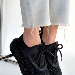 Rimay Siyah Cilt Boncuk İşlemeli Spor Ayakkabı