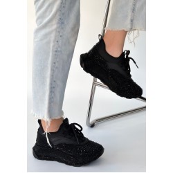 Rimay Siyah Cilt Boncuk İşlemeli Spor Ayakkabı