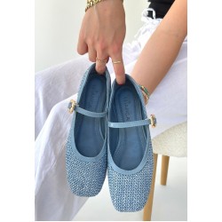 Rives Mavi Cilt Hasır Dokumalı Babet Ayakkabı