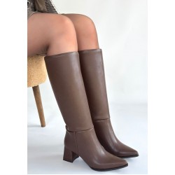 Roksa Acı Kahvei Cilt Topuklu Çizme