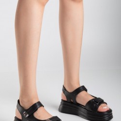 Saide Siyah Cilt Cırt Cırtlı Sandalet