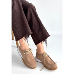 Sier Bej Süet Bağcıklı Spor Ayakkabı