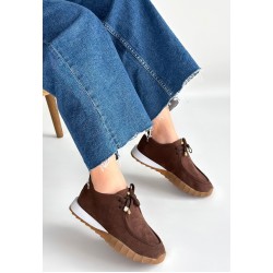 Sier Kahverengi Süet Bağcıklı Spor Ayakkabı