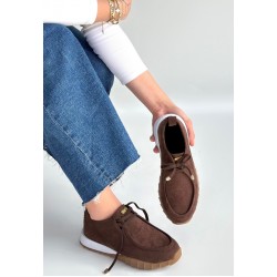 Sier Kahverengi Süet Bağcıklı Spor Ayakkabı