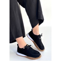 Sier Siyah Süet Bağcıklı Spor Ayakkabı