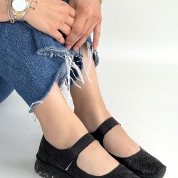 Sina Siyah Deri Cırt Cırtlı Babet Ayakkabı