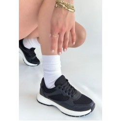 Slar Siyah Cilt Bağcıklı Spor Ayakkabı