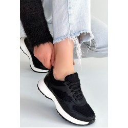 Slar Siyah Cilt Simli Bağcıklı Spor Ayakkabı