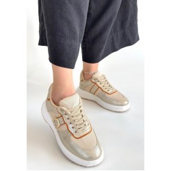 Tanwe Bej Cilt Bağcıklı Spor Ayakkabı