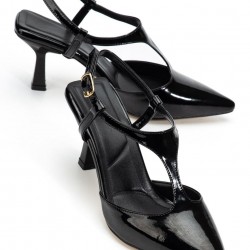 Tula Siyah Rugan Topuklu Ayakkabı