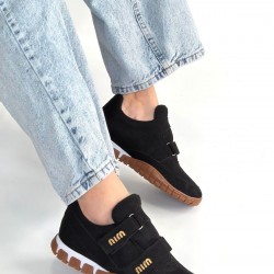 Tunga Siyah Süet Cırt Cırtlı Spor Ayakkabı