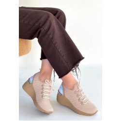 Weor Bej Triko Bağcıklı Spor Ayakkabı