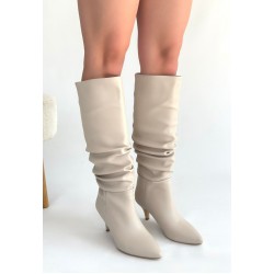 Zelya Bej Cilt Topuklu Çizme