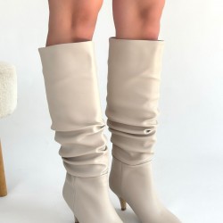 Zelya Bej Cilt Topuklu Çizme
