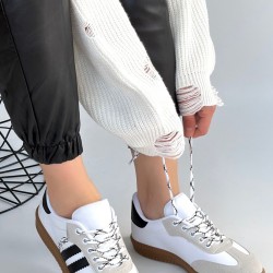 Zerti Beyaz Cilt Bağcıklı Spor Ayakkabı