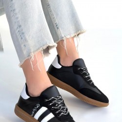 Zerti Siyah Cilt Bağcıklı Spor Ayakkabı